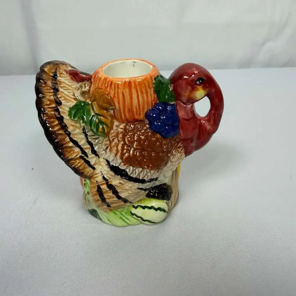 Vintage Earthenware Thanksgiving Turkey Candle Holder Set of 2